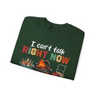 Can't Talk Right Now, Doing Hot Dad Stuff, Funny Gift For Dad – Gildan Heavy Blend | Trendy Men's Soft Sweatshirt. Direct to Garment. Printed & Shipped in the USA. Unisex Sizes.