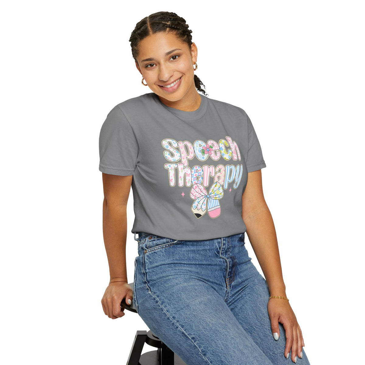 Speech Therapy - Pink Blue Coquette - Comfort Colors | Trendy Women's T-Shirt. Direct to Garment. Printed & Shipped in the USA. Unisex Sizes.
