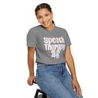 Speech Therapy - Pink Blue Coquette - Comfort Colors | Trendy Women's T-Shirt. Direct to Garment. Printed & Shipped in the USA. Unisex Sizes.