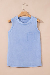 Mineral Wash (Sky Blue) Sleeveless Top with Chest Pocket