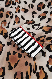 Leopard Print with Black/White Striped Accents 2pc Pants Pajama Set