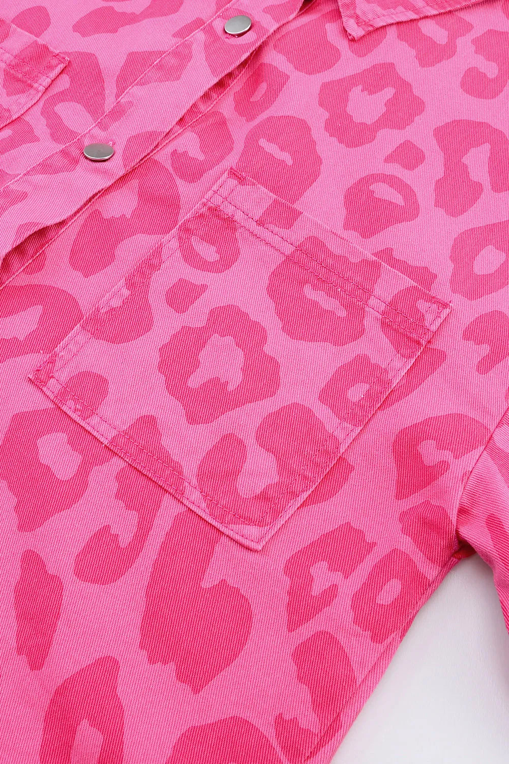 Vibrant Pink Leopard Print Lightweight Jean Jacket with Raw Hem