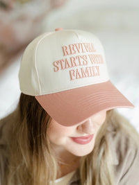 Embroidered (Peach) Revival Starts With Family Snapback Hat