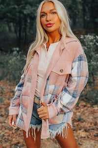 Light Pink Corduroy and Soft Plaid Shacket with Pockets