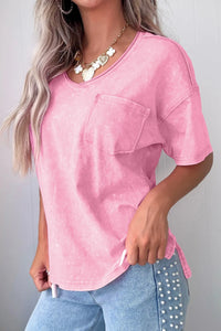 Bubblegum Pink Mineral Wash Top with Pocket