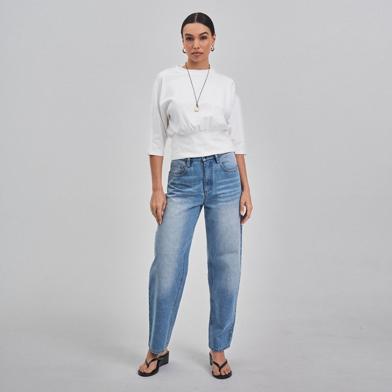Jaclyn (White) 3/4 Sleeve 94% Cotton Top