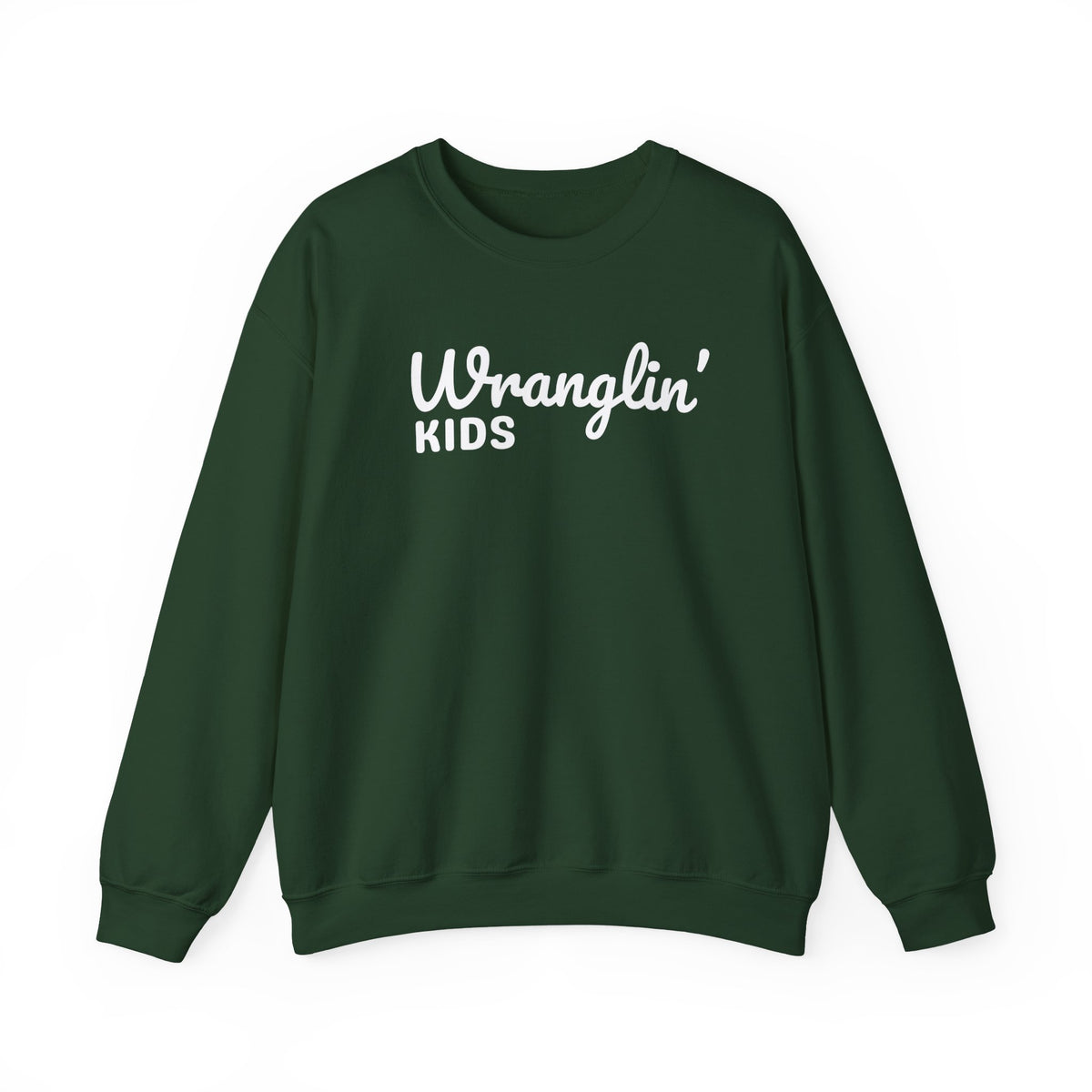 Wranglin' Kids Funny Mom Dad – Gildan Heavy Blend | Trendy Women’s and Men's Soft Sweatshirt. Direct to Garment. Printed & Shipped in the USA. Unisex Sizes.