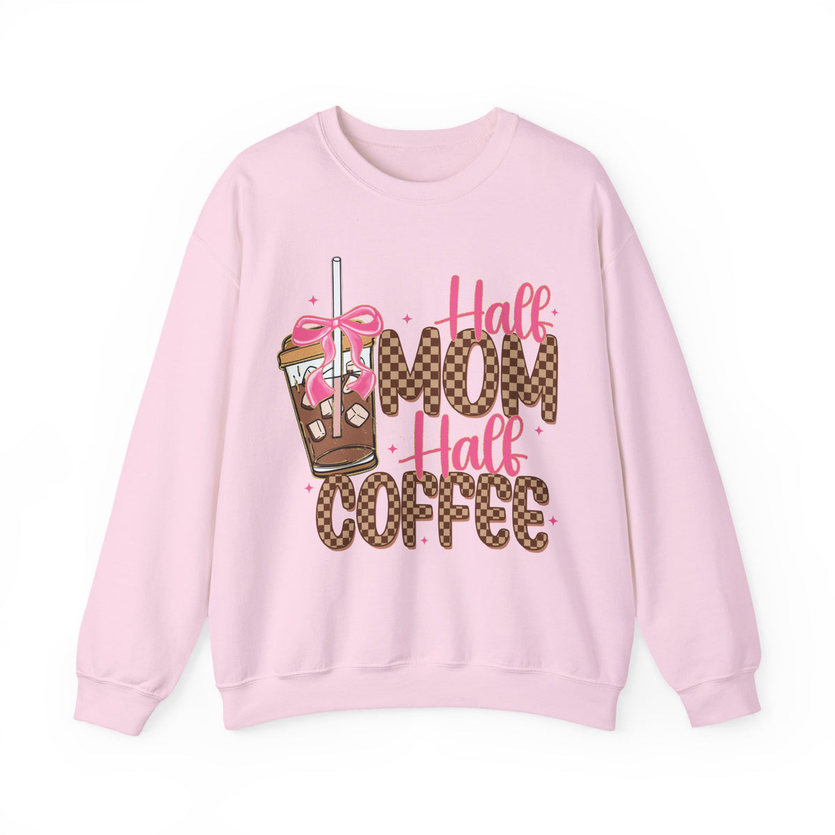 Half Mom Half Coffee, Cute Leopard Print Coffee Design – Gildan Heavy Blend | Trendy Women’s Soft Sweatshirt. Direct to Garment. Printed & Shipped in the USA. Unisex Sizes.