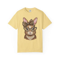 Bunny with Leopard Bow and Glasses - Comfort Colors | Trendy Women's T-Shirt. Direct to Garment. Printed & Shipped in the USA. Unisex Sizes.