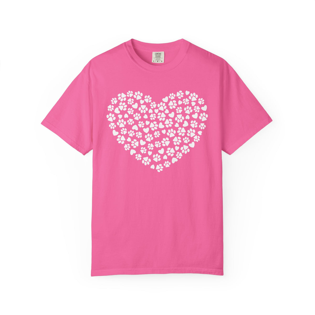 Dog Paw Heart - Comfort Colors | Trendy Women's T-Shirt. Direct to Garment. Printed & Shipped in the USA. Unisex Sizes.