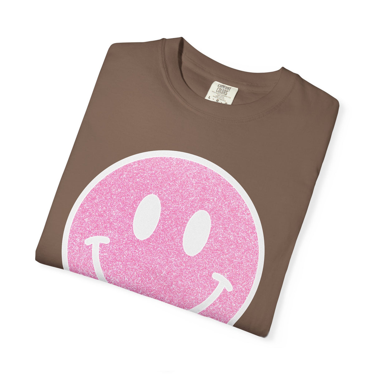 Faux Glitter Smiley - Comfort Colors | Trendy Women's T-Shirt. Direct to Garment. Printed & Shipped in the USA. Unisex Sizes.