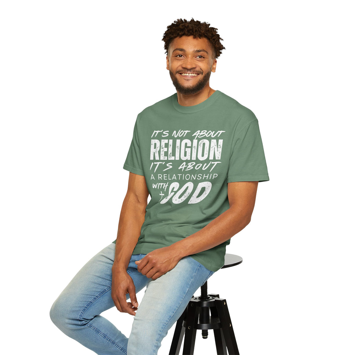 It's Not About Religion, It's About a Relationship with God - Comfort Colors | Trendy Men's and Women's T-Shirt. Direct to Garment. Printed & Shipped in the USA. Unisex Sizes.