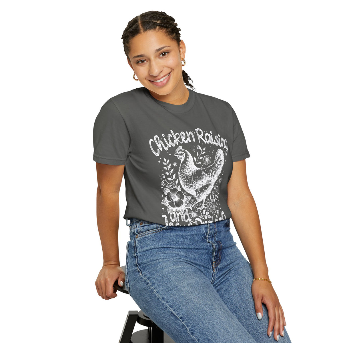 Chicken Raising and Jesus Praising - Comfort Colors | Trendy Men's and Women's T-Shirt. Direct to Garment. Printed & Shipped in the USA. Unisex Sizes.