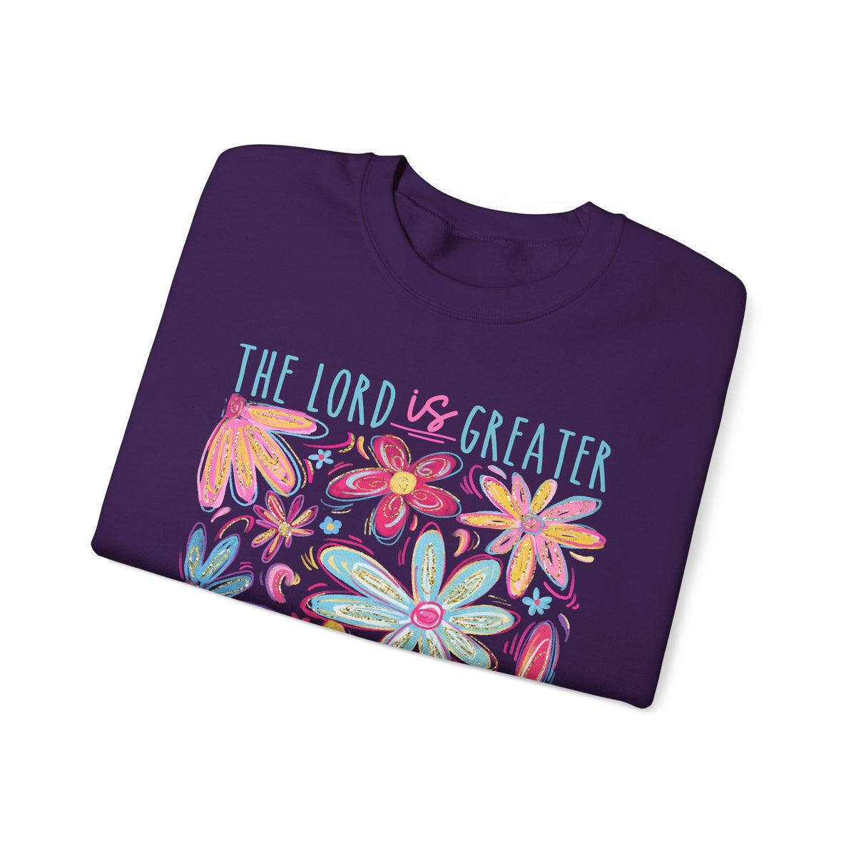The Lord Is Greater Than The Giants You Face – Gildan Heavy Blend | Trendy Women’s Soft Sweatshirt. Direct to Garment. Printed & Shipped in the USA. Unisex Sizes.