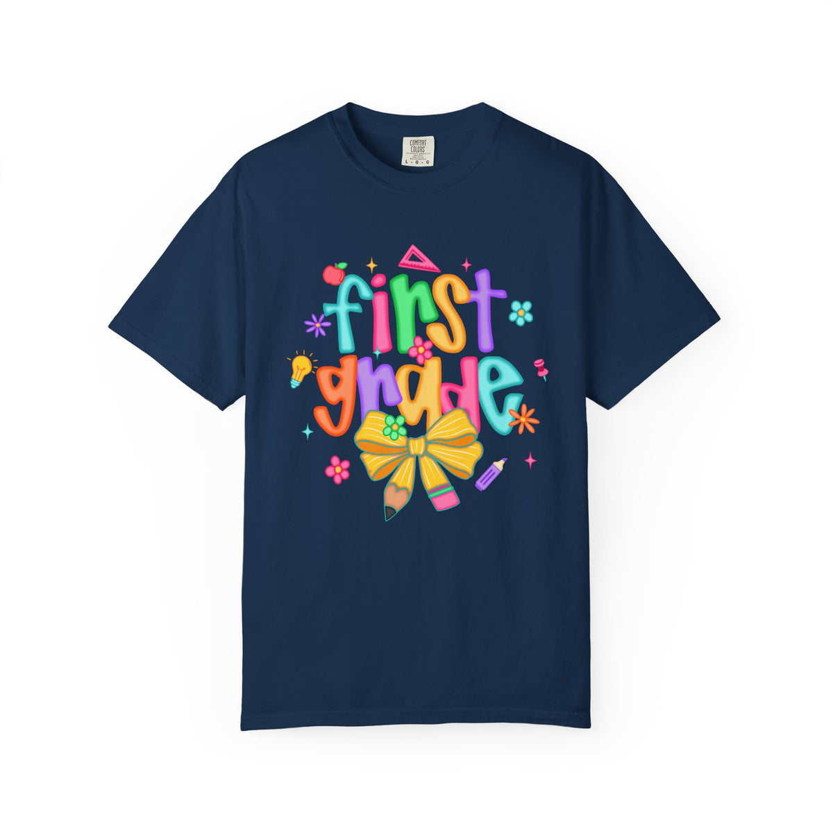Coquette First Grade Pencil Bow - Comfort Colors | Trendy Women's T-Shirt. Direct to Garment. Printed & Shipped in the USA. Unisex Sizes.
