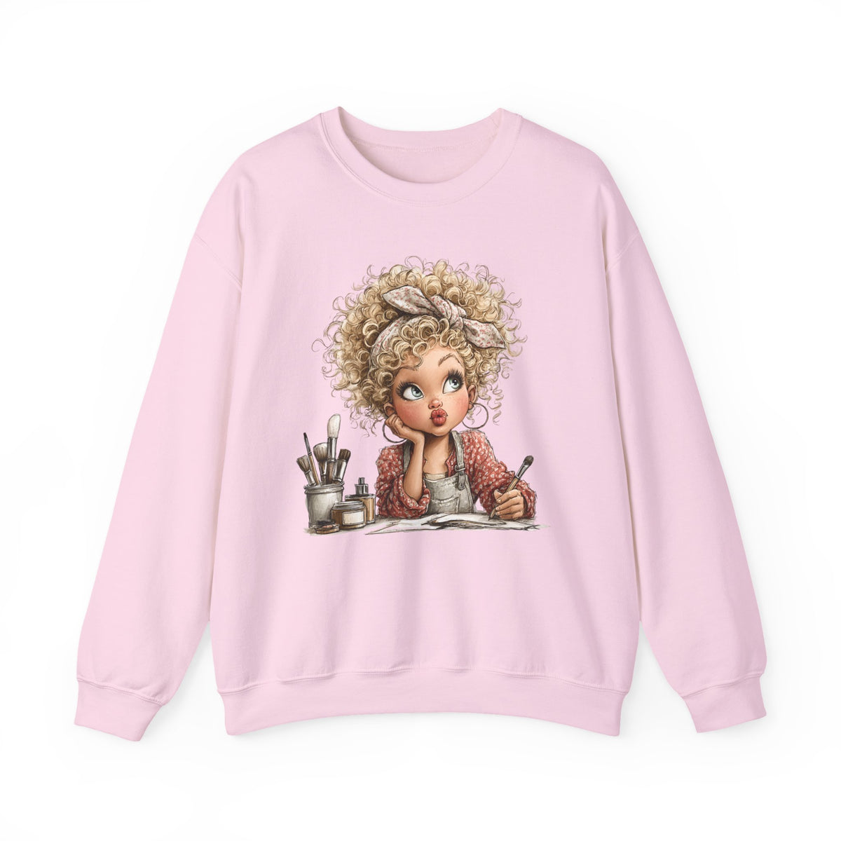 Cute Artist Curly Girl – Gildan Heavy Blend | Trendy Women’s Soft Sweatshirt. Direct to Garment. Printed & Shipped in the USA. Unisex Sizes.