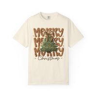 Merry Merry Merry Christmas, Faux Latch Hook Yarn - Comfort Colors | Trendy Women's T-Shirt. Direct to Garment. Printed & Shipped in the USA. Unisex Sizes.