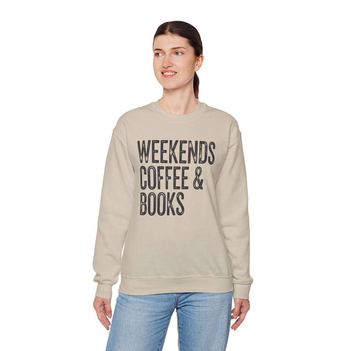 Weekends, Coffee & Books, Vintage – Gildan Heavy Blend | Trendy Women’s and Men's Soft Sweatshirt. Direct to Garment. Printed & Shipped in the USA. Unisex Sizes.