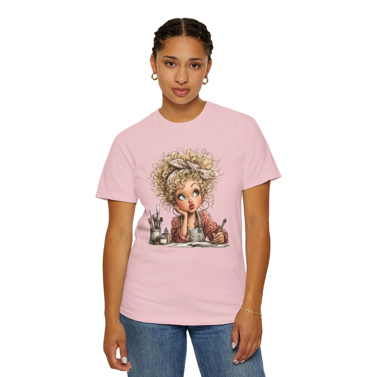 Cute Artist Curly Girl - Comfort Colors | Trendy Women's T-Shirt. Direct to Garment. Printed & Shipped in the USA. Unisex Sizes.