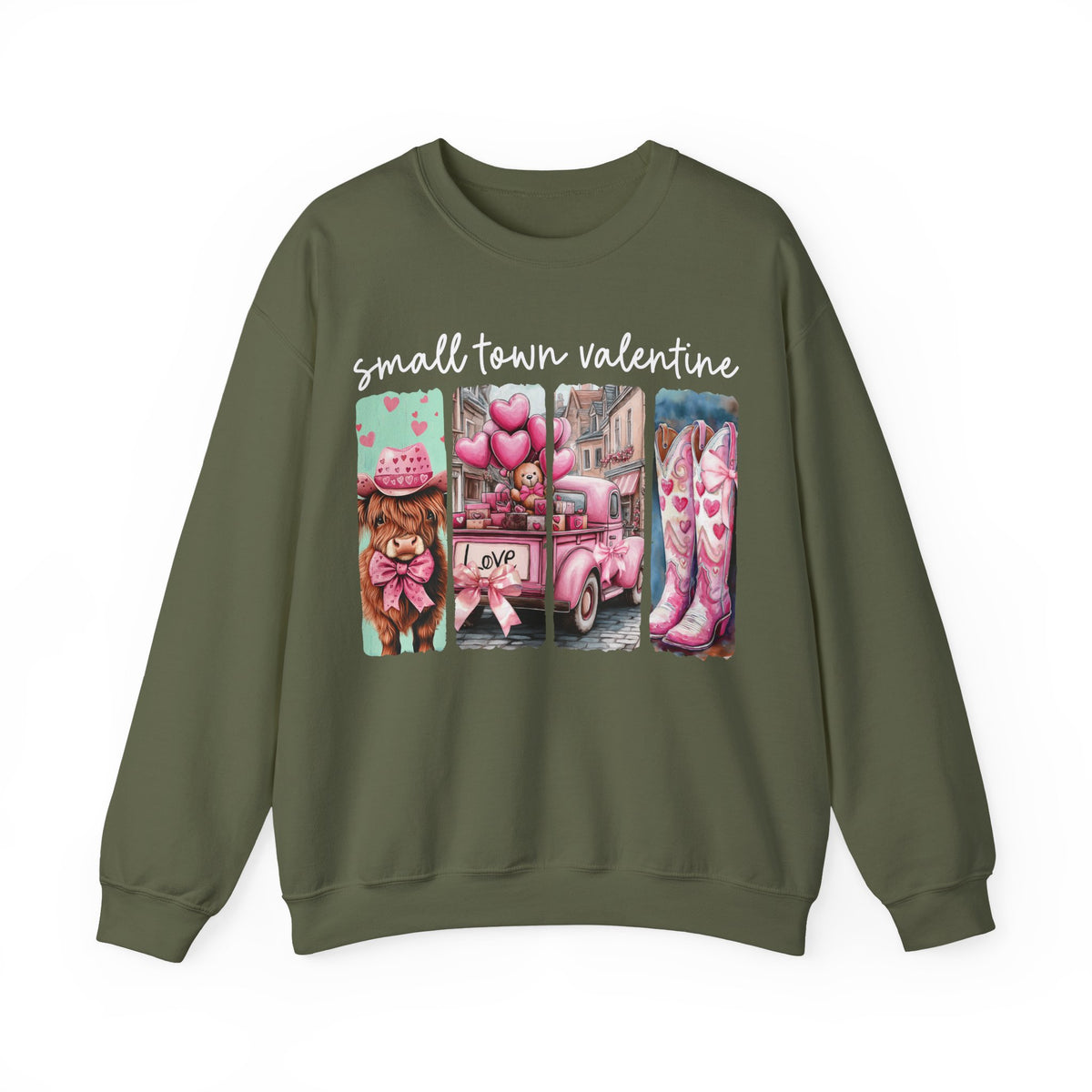 Small Town Valentine – Gildan Heavy Blend | Trendy Women’s Soft Sweatshirt. Direct to Garment. Printed & Shipped in the USA. Unisex Sizes.