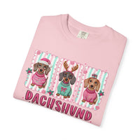 Dachshund Through the Snow - Comfort Colors | Trendy Women's T-Shirt. Direct to Garment. Printed & Shipped in the USA. Unisex Sizes.
