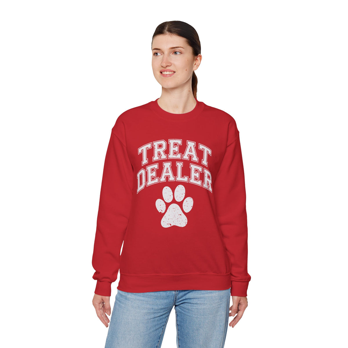 Treat Dealer, Dog Lover – Gildan Heavy Blend | Trendy Men's and Women’s Soft Sweatshirt. Direct to Garment. Printed & Shipped in the USA. Unisex Sizes.