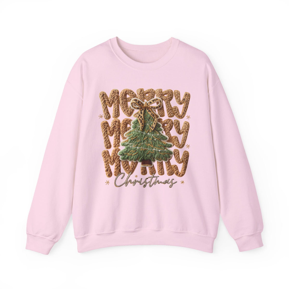 Merry Merry Merry Christmas, Faux Latch Hook Yarn – Gildan Heavy Blend | Trendy Women’s Soft Sweatshirt. Direct to Garment. Printed & Shipped in the USA. Unisex Sizes.