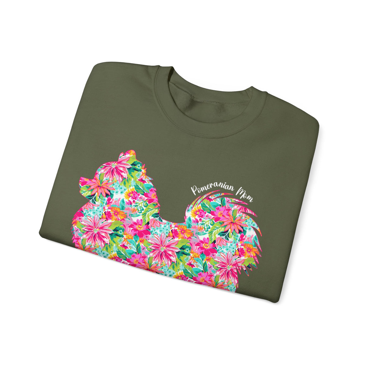Pomeranian Mom, Floral – Gildan Heavy Blend | Trendy Women’s Soft Sweatshirt. Direct to Garment. Printed & Shipped in the USA. Unisex Sizes.