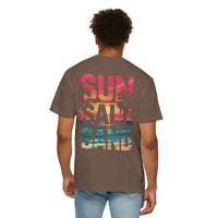 Sun Salt Sand, Beach Sunset - Front & Back Print - Comfort Colors | Trendy Women's and Men's T-Shirt. Direct to Garment. Printed & Shipped in the USA. Unisex Sizes.