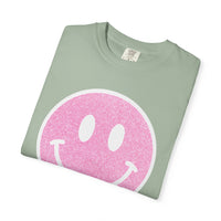 Faux Glitter Smiley - Comfort Colors | Trendy Women's T-Shirt. Direct to Garment. Printed & Shipped in the USA. Unisex Sizes.