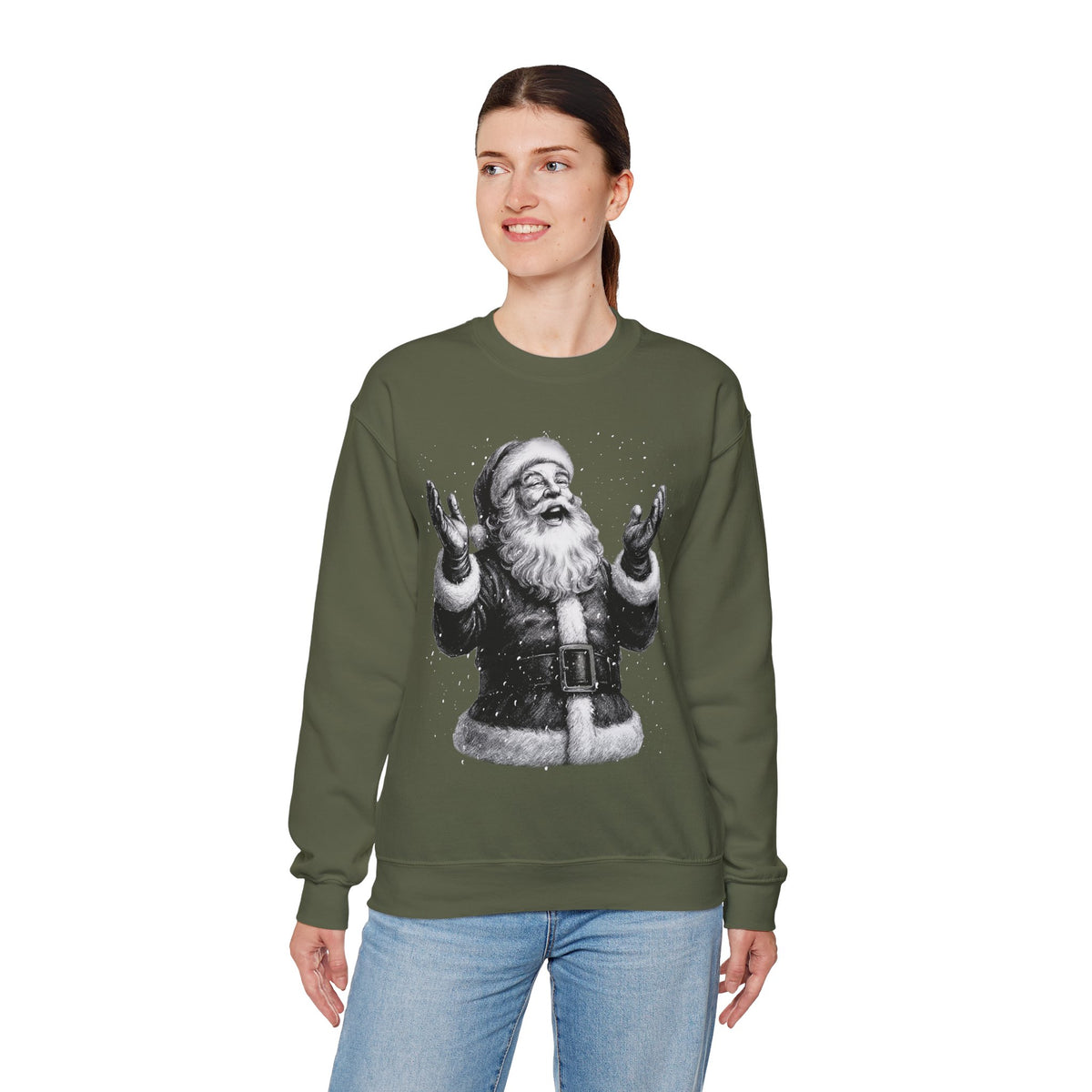 Joyful Santa - Black and White Vintage – Gildan Heavy Blend | Trendy Women’s and Men's Soft Sweatshirt. Direct to Garment. Printed & Shipped in the USA. Unisex Sizes.