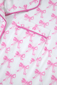 Millie Pink and White Bow Ruffled Shorts 2pc Pajama Set