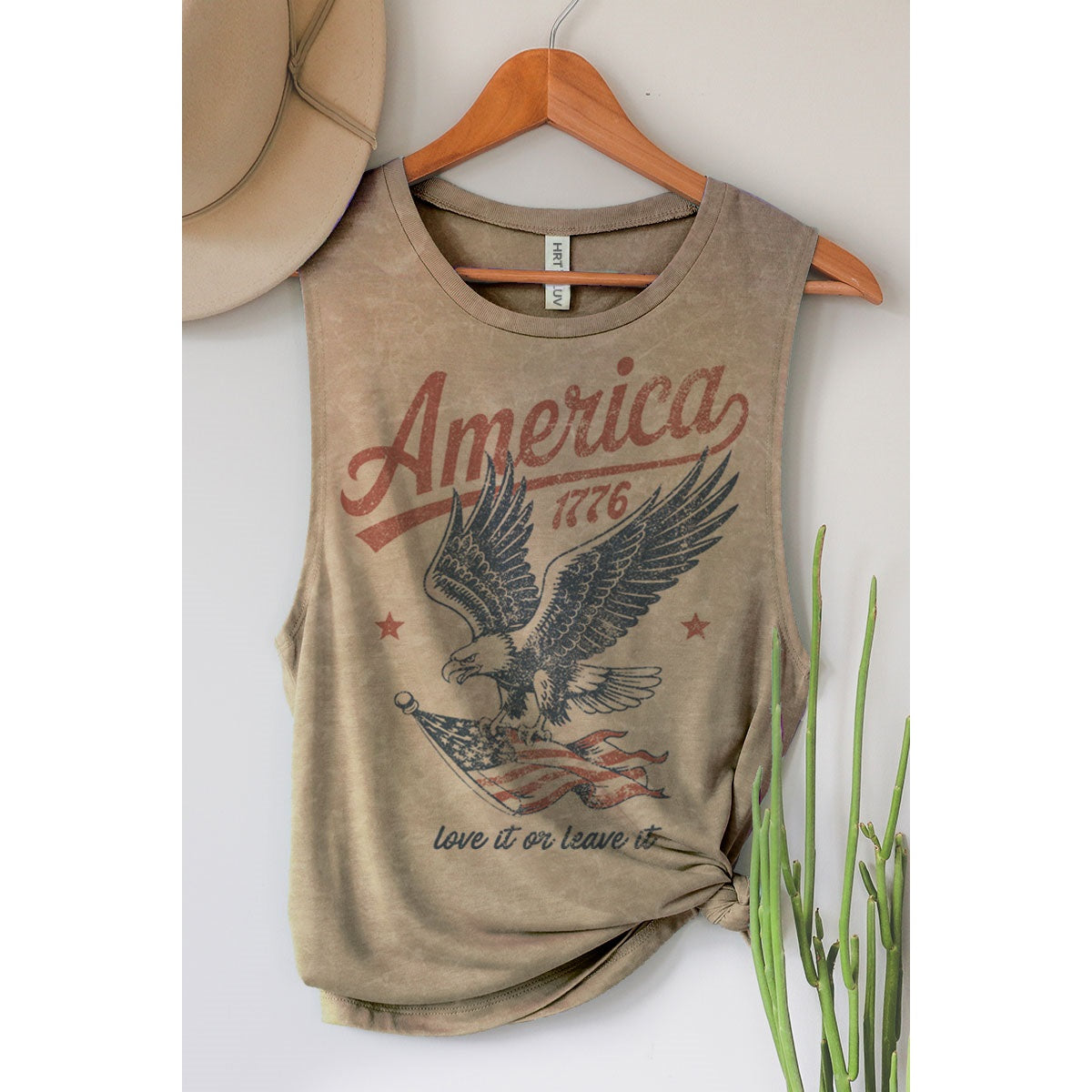 America 1776 Love It Or Leave It - Brown Mineral Wash Tank Top
