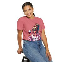 Dramatic Girl With Wine Messy Bun Peace Sign  - Comfort Colors | Trendy Women's T-Shirt. Direct to Garment. Printed & Shipped in the USA. Unisex Sizes.