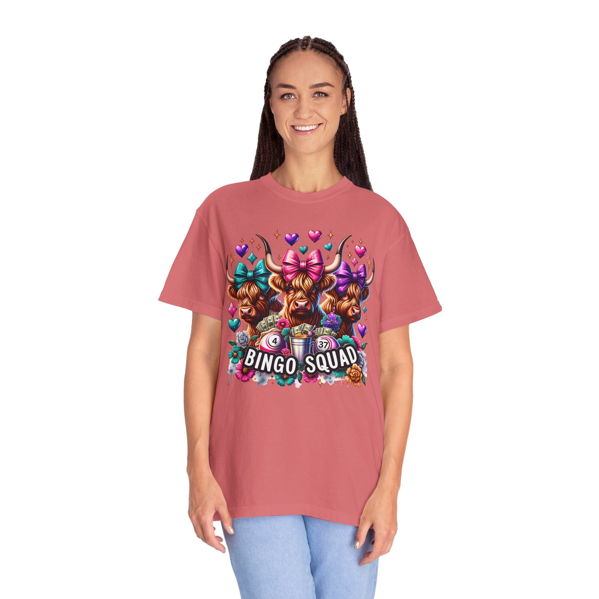 Cute Highland Cows Bingo Squad - Comfort Colors | Trendy Women's T-Shirt. Direct to Garment. Printed & Shipped in the USA. Unisex Sizes.