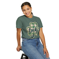 Lucky Shamrock Faux Knit - Comfort Colors | Trendy Men's and Women's T-Shirt. Direct to Garment. Printed & Shipped in the USA. Unisex Sizes.