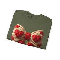Faux Crochet Valentine Bow – Gildan Heavy Blend | Trendy Women’s Soft Sweatshirt. Direct to Garment. Printed & Shipped in the USA. Unisex Sizes.