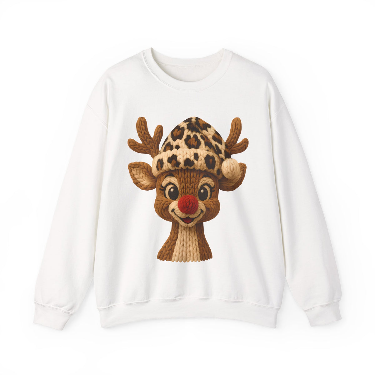 Rudolph Reindeer Leopard Santa Hat Christmas – Gildan Heavy Blend | Trendy Women’s Soft Sweatshirt. Direct to Garment. Printed & Shipped in the USA. Unisex Sizes.