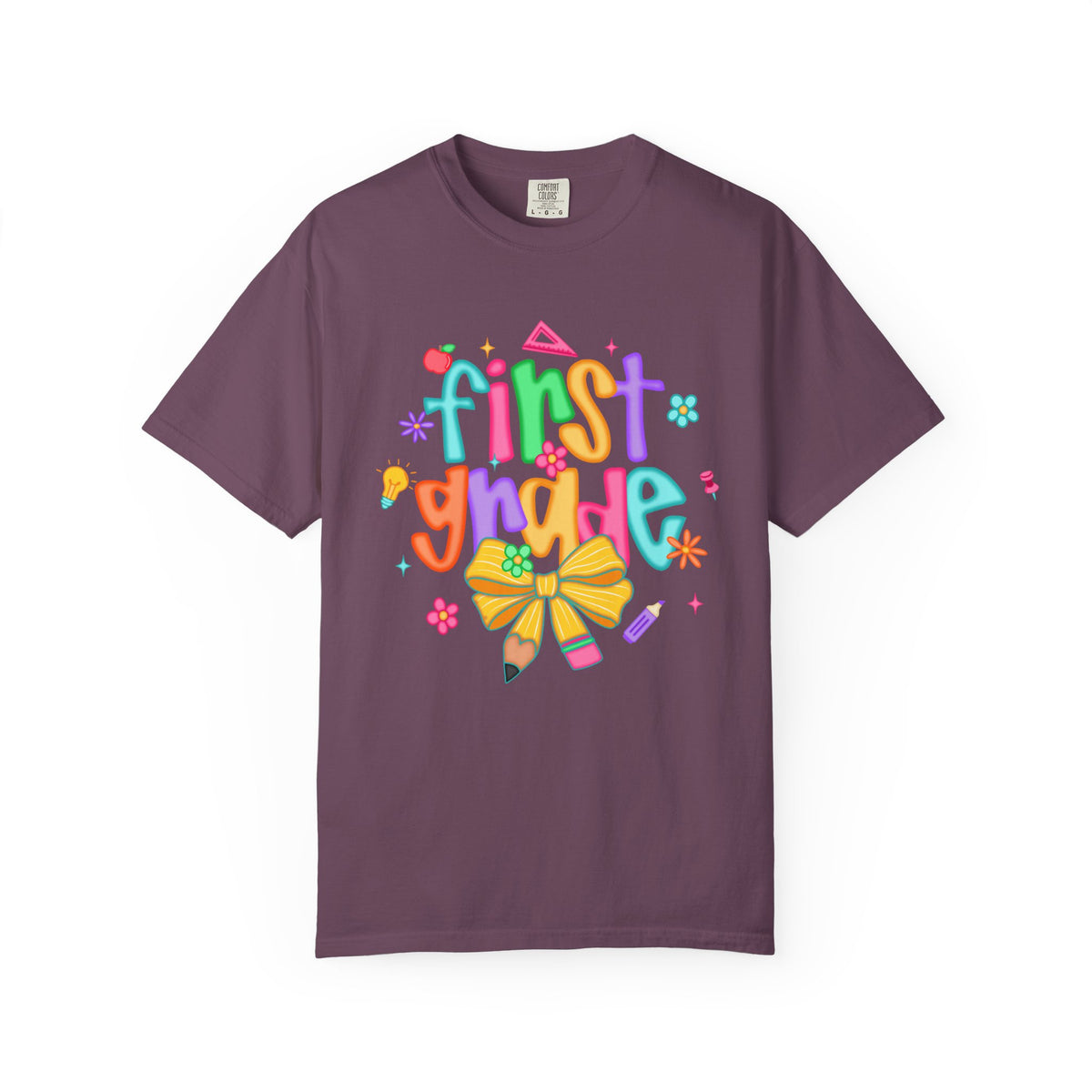 Coquette First Grade Pencil Bow - Comfort Colors | Trendy Women's T-Shirt. Direct to Garment. Printed & Shipped in the USA. Unisex Sizes.
