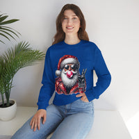 Biker Santa Leather Jacket Bubblegum – Gildan Heavy Blend | Trendy Women’s and Men's Soft Sweatshirt. Direct to Garment. Printed & Shipped in the USA. Unisex Sizes.