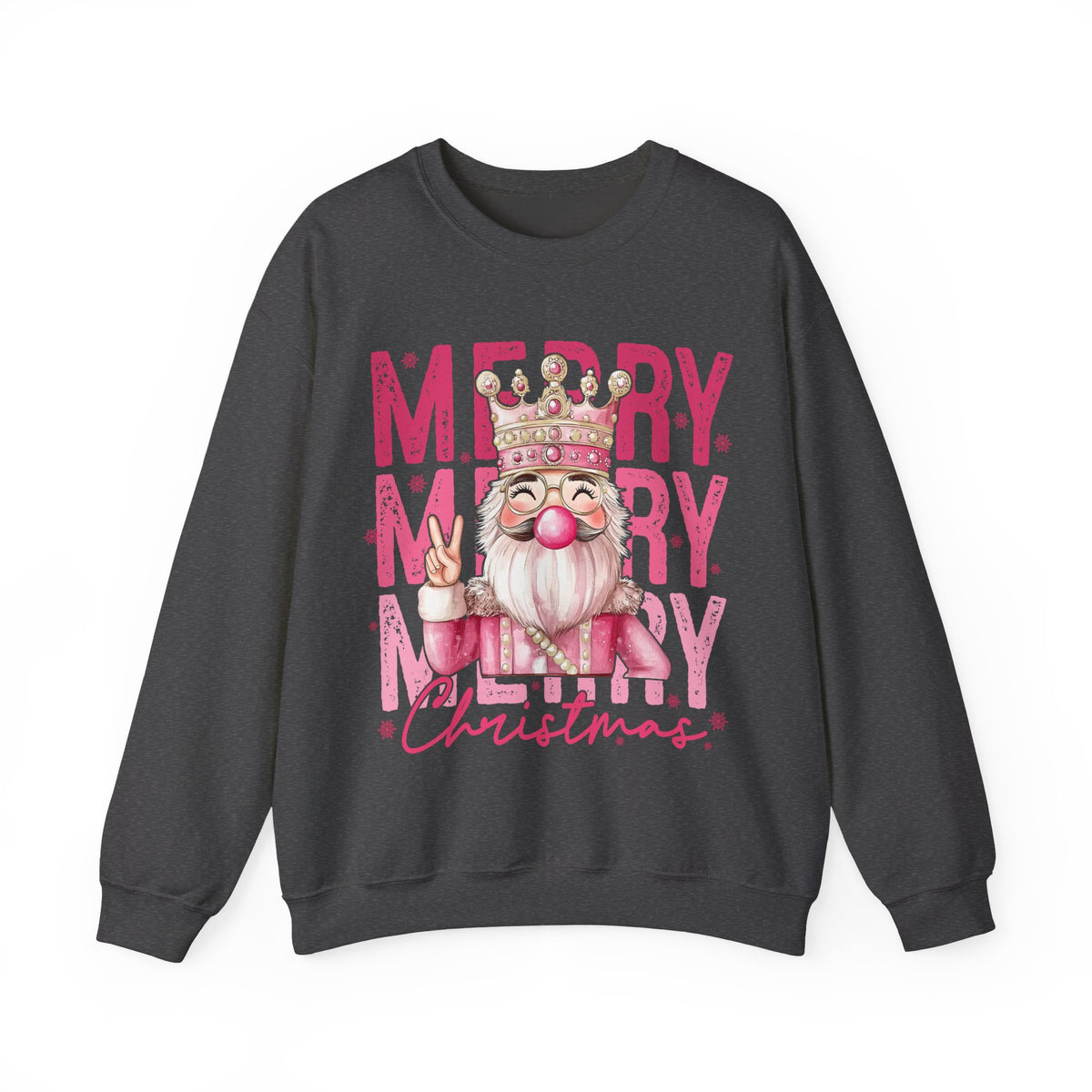 Merry Christmas - Cute Pink Bubblegum Nutcracker – Gildan Heavy Blend | Trendy Women’s Soft Sweatshirt. Direct to Garment. Printed & Shipped in the USA. Unisex Sizes.