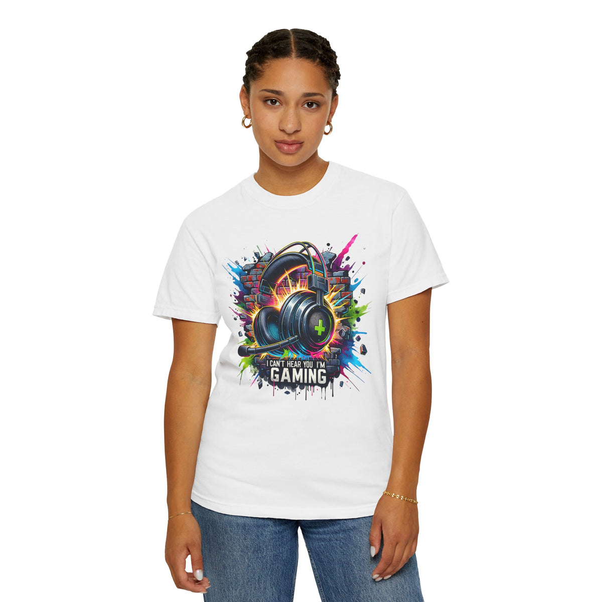 Gaming Headset I Can't Hear You, I'm Gaming - Comfort Colors | Trendy Men's And Women's T-Shirt. Direct to Garment. Printed & Shipped in the USA. Unisex Sizes.