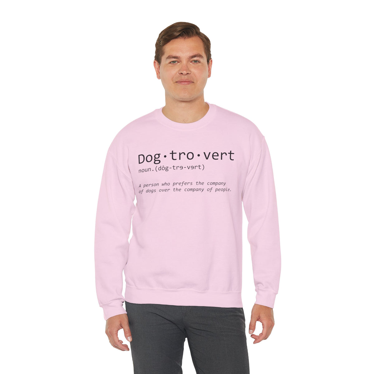 Dogtrovert Typography. Dog Lover – Gildan Heavy Blend | Trendy Men's and Women’s Soft Sweatshirt. Direct to Garment. Printed & Shipped in the USA. Unisex Sizes.