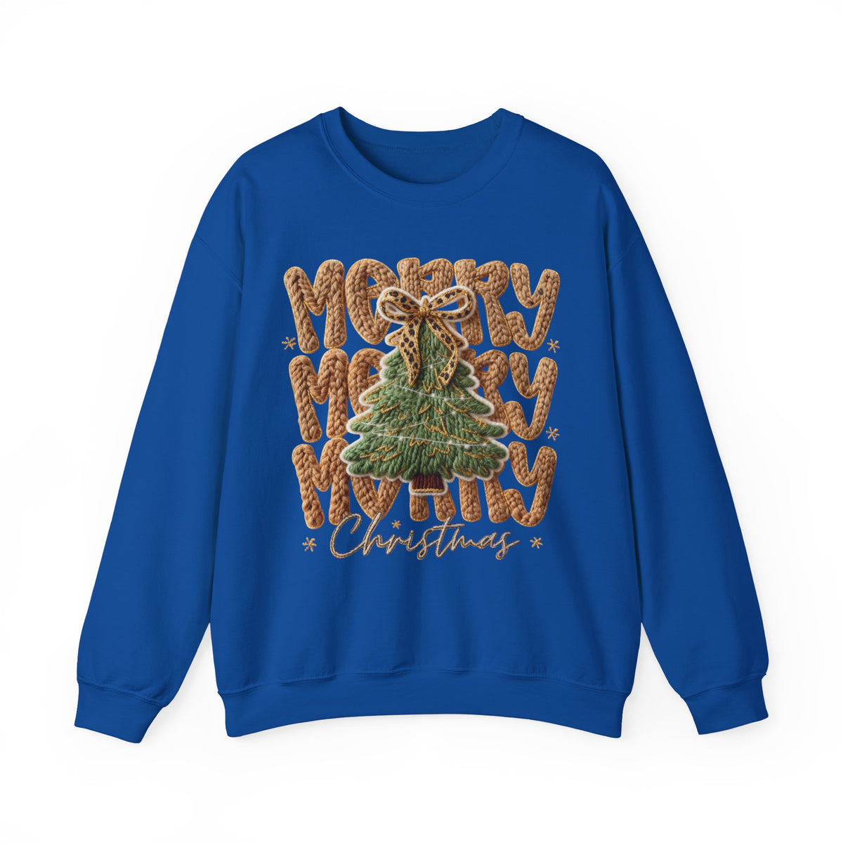 Merry Merry Merry Christmas, Faux Latch Hook Yarn – Gildan Heavy Blend | Trendy Women’s Soft Sweatshirt. Direct to Garment. Printed & Shipped in the USA. Unisex Sizes.