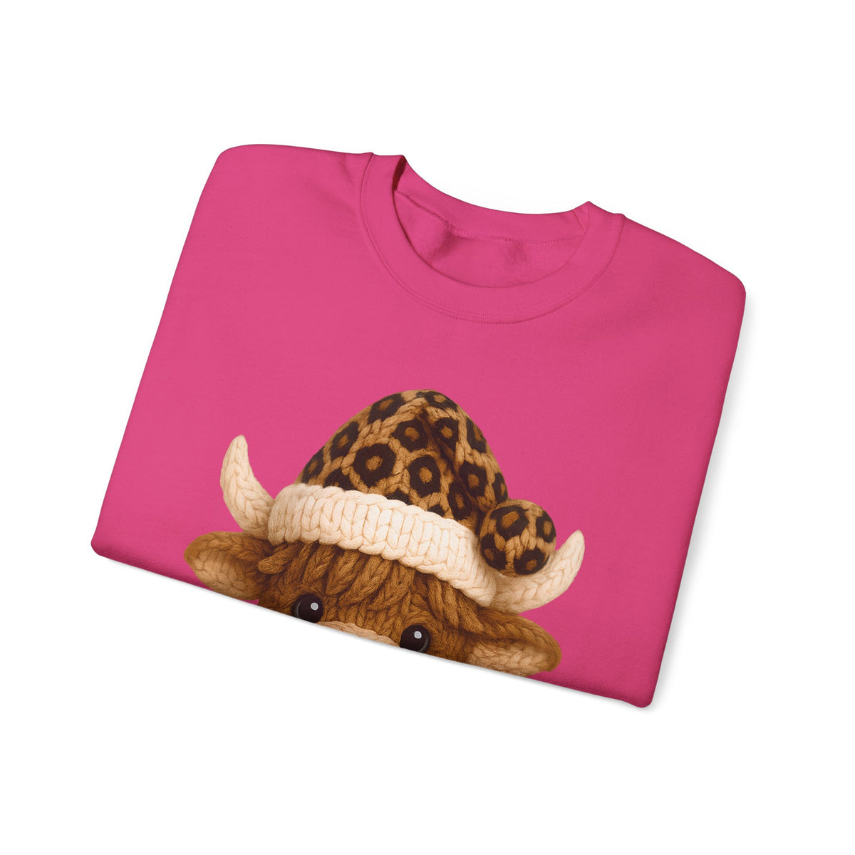 Cute Highland Cow with Leopard Santa Hat Christmas – Gildan Heavy Blend | Trendy Women’s Soft Sweatshirt. Direct to Garment. Printed & Shipped in the USA. Unisex Sizes.