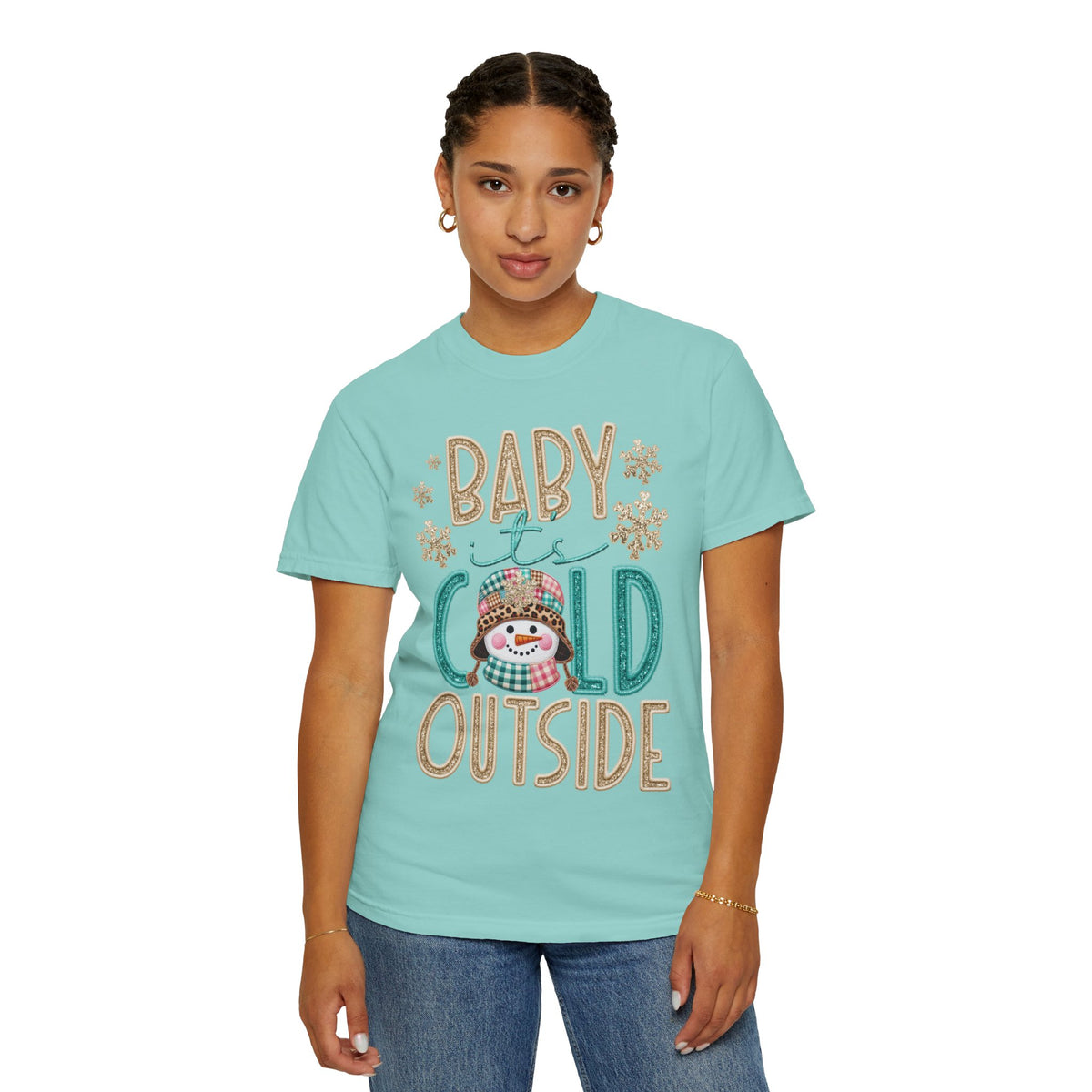 Baby It's Cold Outside Snowman  - Comfort Colors | Trendy Women's T-Shirt. Direct to Garment. Printed & Shipped in the USA. Unisex Sizes.