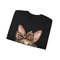 Bunny with Leopard Glasses and Bow – Gildan Heavy Blend | Trendy Women’s Soft Sweatshirt. Direct to Garment. Printed & Shipped in the USA. Unisex Sizes.