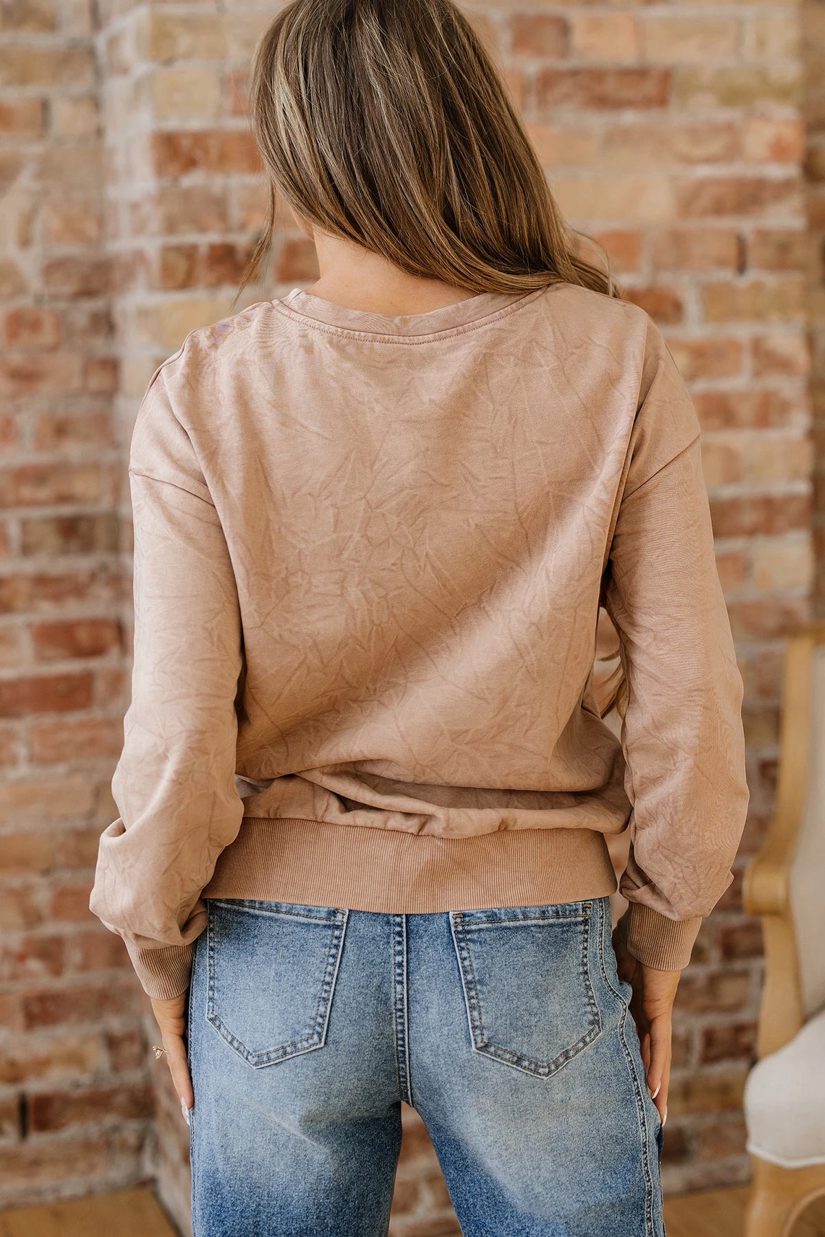 Saved By Grace (Beige) Letter Embroidery Mineral Wash Loose Sweatshirt