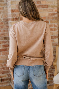 Saved By Grace (Beige) Letter Embroidery Mineral Wash Loose Sweatshirt