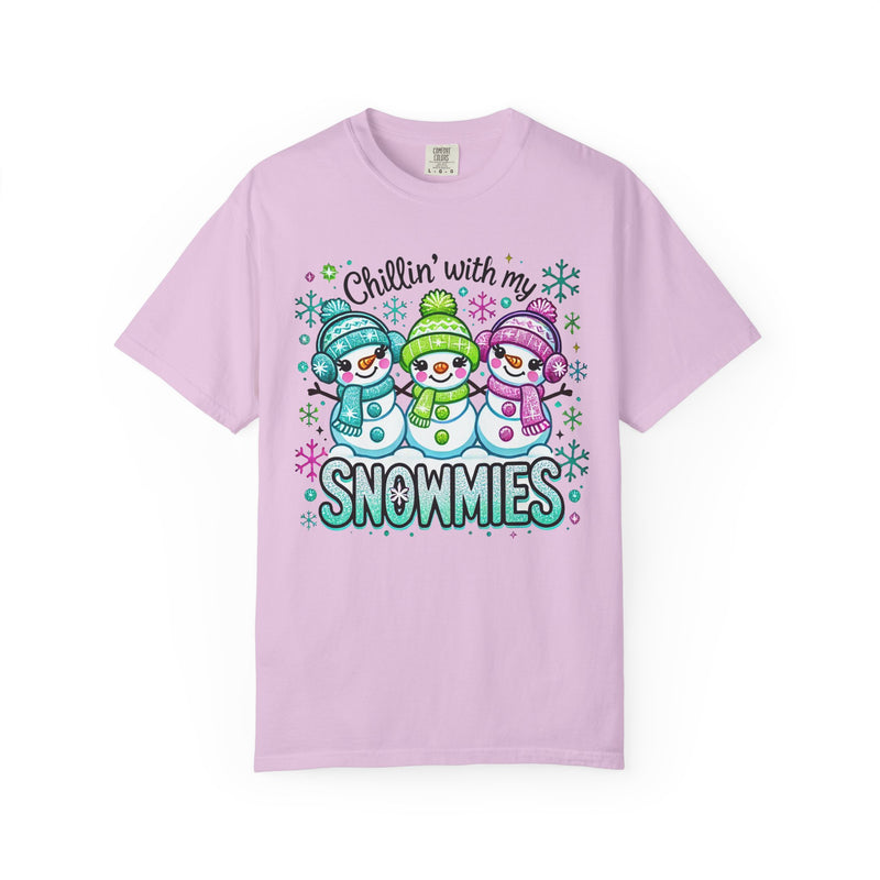 Chillin' with My Snowmies. Winter Snowman - Comfort Colors | Trendy Women's T-Shirt. Direct to Garment. Printed & Shipped in the USA. Unisex Sizes.